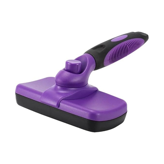 Pet Grooming Brush | Dog Brush for Shedding & Cat Brush with Self-Cleaning One-Click Pop-Up Fur | Stainless Steel Needles & Massage Beads | Ergonomic Non-Slip Handle | 6.69 x 4.72 In (Purple)