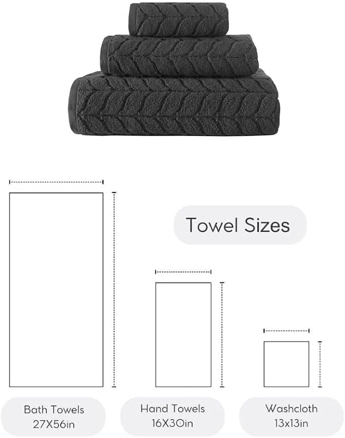 BAGNO MILANO Turkish Cotton Bath Towels, Hand Towels - Soft Plush Jacquard Collection Luxury Towels Set (Charcoal, Towel Set of 3)