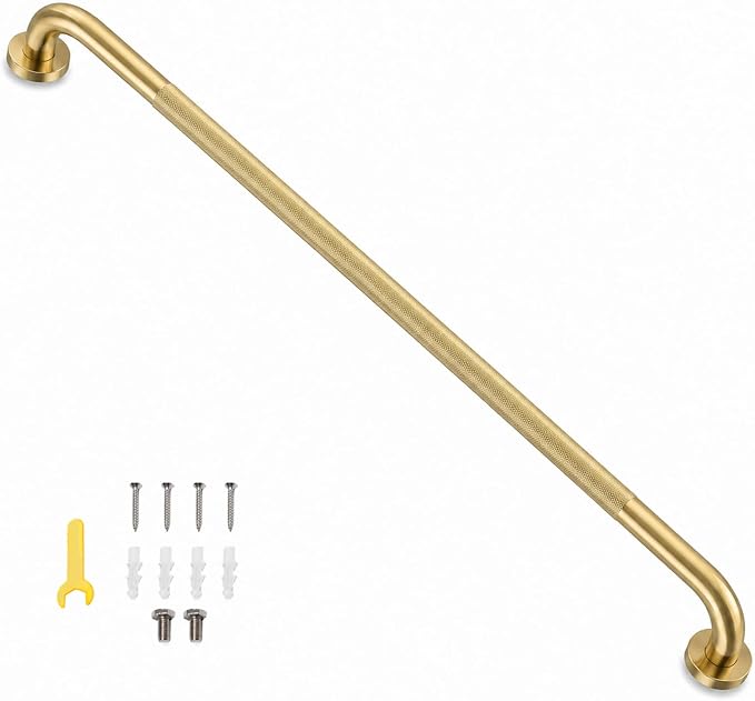 48 Inch Shower Grab Bar, Brushed Gold Bathroom Grab Bar Handle with Anti-Slip Knurled Grip, Stainless Steel Bath Balance Bar, 1.25" Diameter Bath Safety Bar Support for Seniors Elderly Pregnant