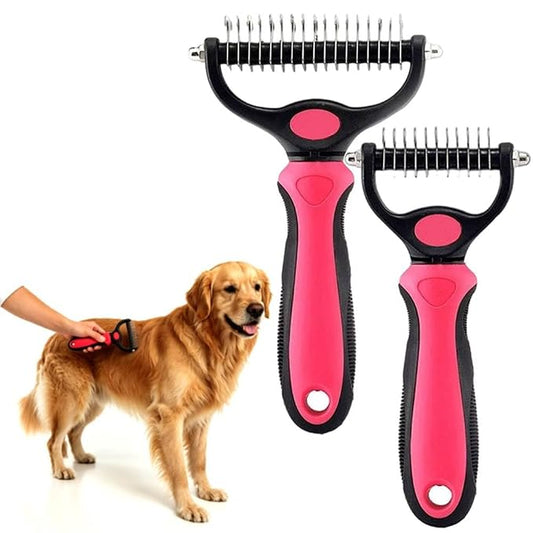 Deshedding Brush for Dogs and Cats: Undercoat Rake Pet Brush for Long Hair - Dematting Comb Removes Tangles Knots and Loose Fur, Grooming Tool for Thick Coats (pink, M+L)