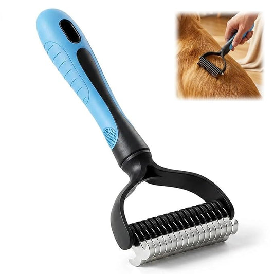 Double-Sided Pet Grooming Brush, Undercoat Rake Deshedding Brush for Dogs and Cats,Extra Wide 17 Teeth Dog Detangler Comb,Pet Pro Grooming Tool For Long hair & Thick Coats (blue)