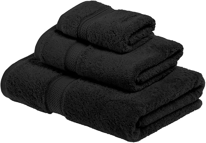 Superior Egyptian Cotton Ultra Plush & Absorbent, 3 Piece Set, Black | Quick Dry, Soft Luxury Towel Set, Bath Essentials, Guest Bath, Spa, 1 Bath, 1 Hand, 1 Face Towels, Madeline Towels