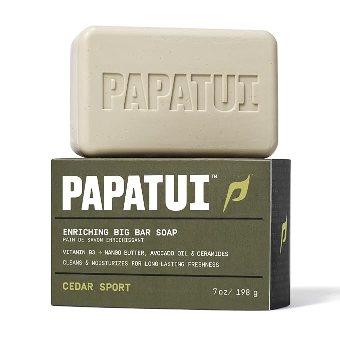 PAPATUI by Dwayne Johnson Enriching Bar Soap for Men | Hydrating Daily Cleanser | Moisturizes with Mango Butter and Avocado Oil | Cedar Sport | 7oz