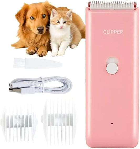 Handy Pet Hair Trimmers Recommended By The Vet,Super Quiet Long Lasting Powerful Dog Clippers(Waterproof USB Rechargeable Grooming Shavers for Dogs and Cats with Matted Coats) Pink