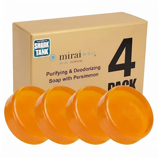 Mirai Clinical Persimmon Soap for Old People Smell,Nonenal® Odor Eliminator | Japanese Persimmon Soap, Green Tea Extract, Deodorizing Bar for Men and Women, Gentle for All Skin Types, 4-pack, 100g