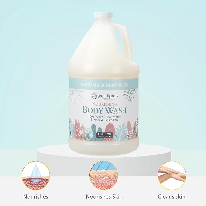 Ginger Lily Farms Botanicals Nourishing Body Wash, 100% Vegan & Cruelty-Free, Cucumber Mint Bliss Scent, 1 Gallon (Pack of 4)