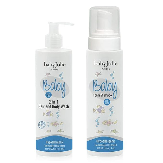 Baby Jolie Baby Bath Set – 2-in-1 Hair & Body Wash and Foam Shampoo for Newborns & Toddlers, Tear-Free Gentle Cleanser Duo