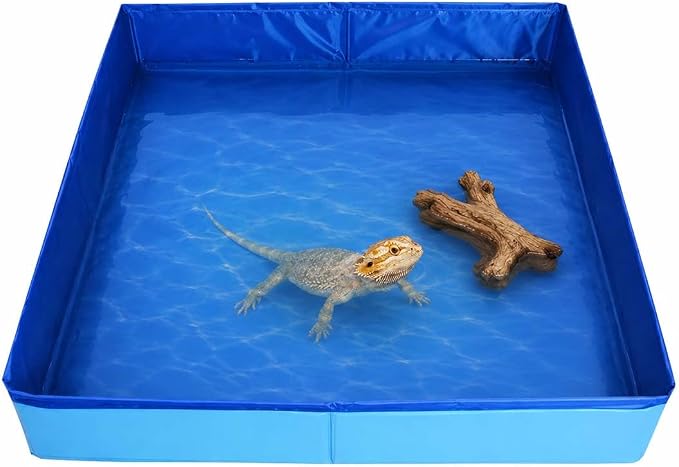Large Foldable Reptile Bath Tub, Square Bearded Dragon Bath and Bathtub for Bathing and Soaking, Portable Pet Pool for Bearded Dragons, Turtles, Lizards and Small Animals