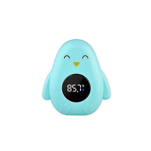 Baby Bath Thermometer, Digital Tube Floating Thermometer, Temp Warning Water Temperature Thermometer, Cute Cartoon Water Temperature Monitoring for Newborns, Infants (Penguin Green)