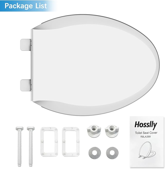 19 in Toilet Seat with Cover Soft Close, Toilet Lid Slow Close Quiet No, Easy Installation & Release,Safe PP Material Easy Clean, Comfortable Ergonomic Design, Suitable to Elongated Toilets,White