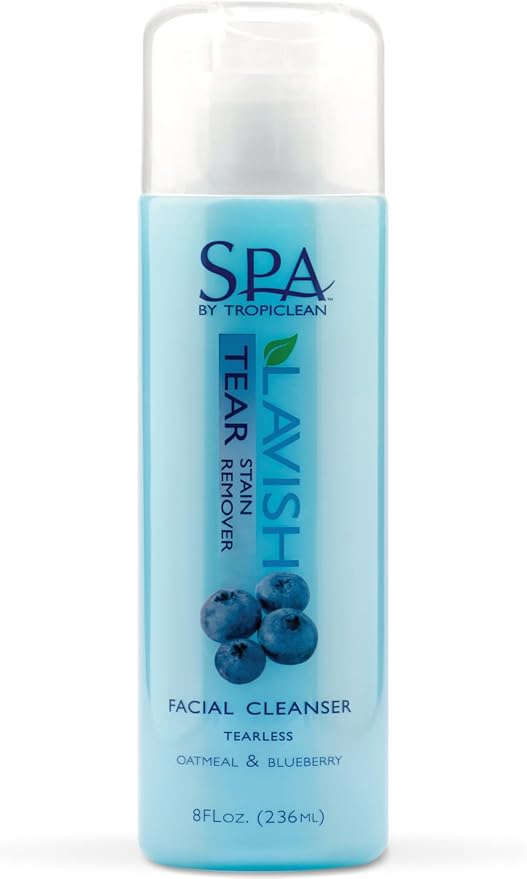 TropiClean SPA Tear Stain Remover for Dogs | Blueberry Facial Shampoo | Odor Eliminator | Tearless | Whitening and Brightening | Made in USA | 8oz.
