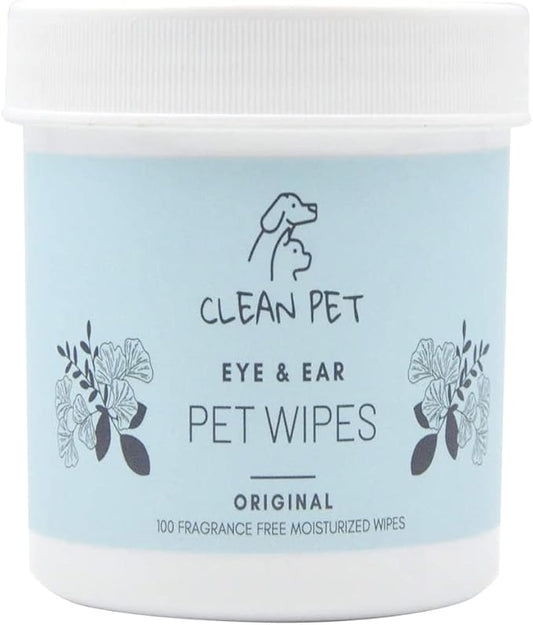 Veterinary Eye & Ear Wipes for Dogs & Cats - Removes Tear Stains & Infection Treatment - Hypoallergenic Unscented - 100 Count