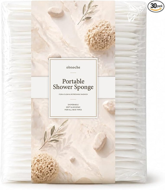 Disposable Shower Sponges 30 Pack, Individually Wrapped Bath Sponge, Just Add Water for Quick Clean, Daily Use, Travel