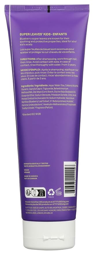 ATTITUDE Kids Conditioner, Gentle Detangling Conditioner, Moisturizing & Softening for Tangles & Knots, Plant-Based, Vegan, Vanilla & Pear Scent, 8 Fl Oz