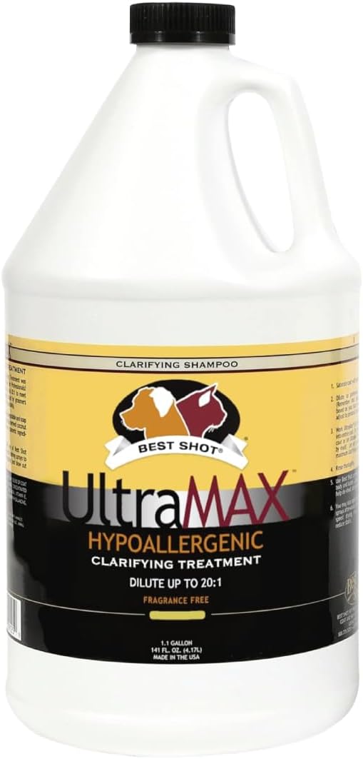 Best Shot UltraMAX Hypoallergenic Clarifying Shampoo, Versatile Pet Shampoo, Ideal Pet Grooming Supplies, Ready to Use, Sweet Pea Essence, 1.1 Gallon