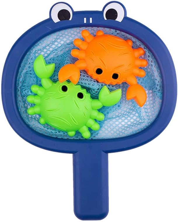 Baby Bath Toys 1 Pcs Crab Animals Fishing Net with 2 Pcs Water Floating Sea Animals Crab Toys, Bathroom Pool Water Floating Accessory Duck Crab Frog Fishing Play Set for Toddlers