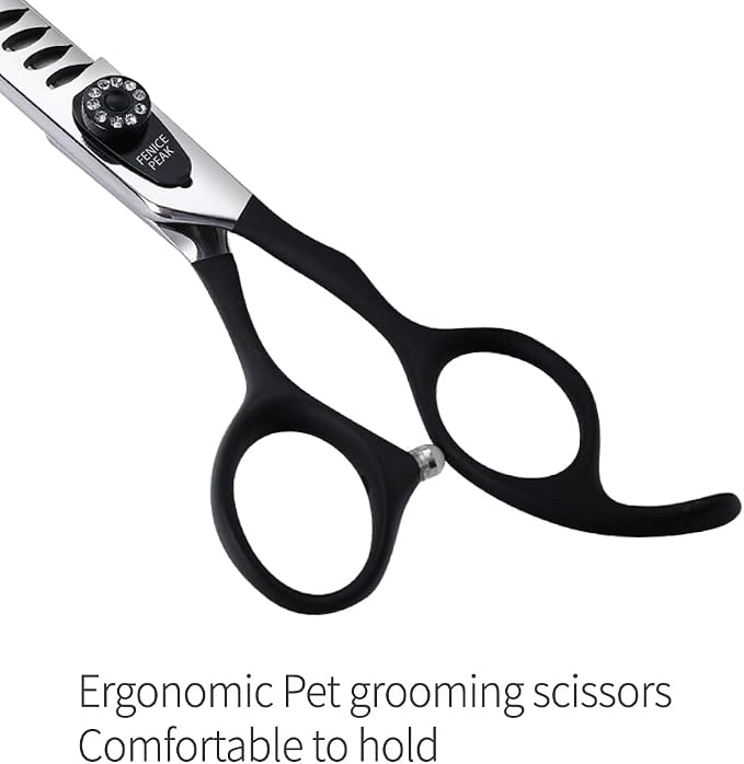 8.0'' Dog Chunker Scissors For Grooming 440C Stainless Steel Black Non-Slip Handle Sharp Blades Professional Pet Trimming Scissors for Cats Thinning Rate 75%