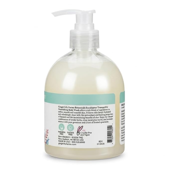 Ginger Lily Farms Botanicals Nourishing Body Wash, 100% Vegan & Cruelty-Free, Eucalyptus Tranquility, 16.9 Fl Oz