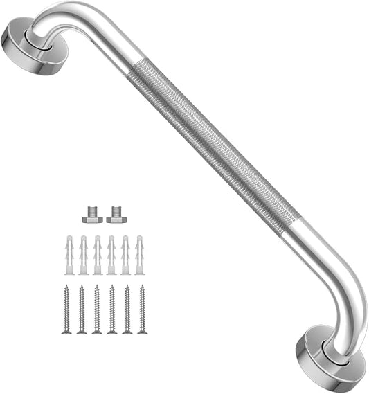 Anti Slip Shower Grab Bar 16 Inch, YuanDe Chrome Finish Stainless Steel Bath Grab Bar, Knurled Bathroom Safety Rail, Shower Handrail Support, Handicap Elderly Injury Senior Balance Assist Handles