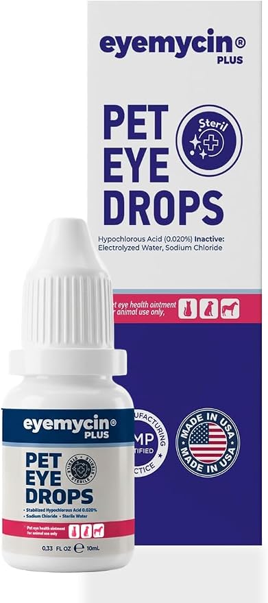 EYEMYCIN dog eye drops and cat eye drops , pet eye drop , Vet-Recommended Dog Eye Infection Treatment to Soothe Infection Allergy,Relieve Dry Eyes Pink Eyes, Pet Tear Stain Cleaner Horses (0,33 fl oz)
