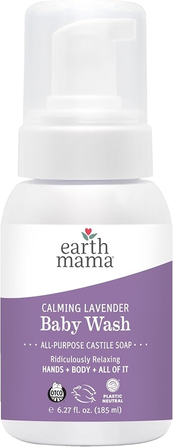 Earth Mama Calming Lavender Baby Wash Liquid Foaming Hand Soap, All-Purpose Lavender Body Wash for Sensitive Skin, Castile Soap with Coconut Oil, Shea Butter, Calendula, & Aloe, 6.27 Fl Oz