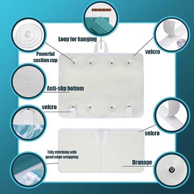Supa Ant Bath Kneeler –8 Suction Cups & 1.5" Padding.Certified Non Toxic Bath Kneeling Pad for Bath Tub & 5 Bath Organizer. Fast Dry Baby Bath Kneeler and Elbow Rest Pad Set Blue