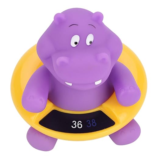 Baby Bath Thermometer, Floating LED Display Infant Thermometer, Safety Water Temperature Monitor with Auto Sensor for Newborn Toddler Bath Time (Purple Hippopotamus)