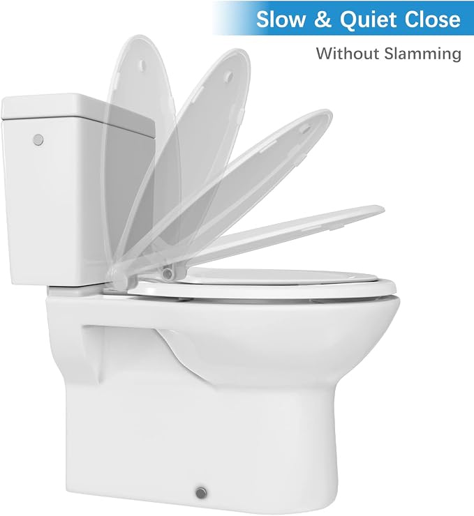 Elongated Toilet Seat, Toilet Seat Set with Built-In Potty Training Seat for Toddlers, Quiet Close Hinges, Safe PP Material, Easy Install for Family Bathrooms, White 2-Pack