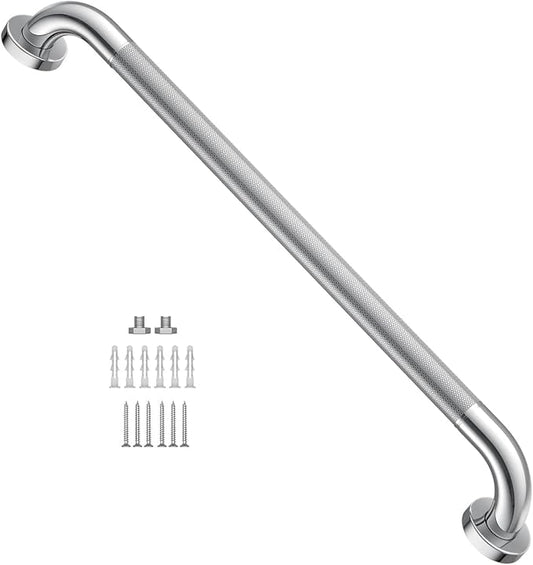 Anti Slip Shower Grab Bar 24 Inch, YuanDe Chrome Stainless Steel Bath Grab Bar, Knurled Bathroom Safety Rail, Shower Handrail Support, Handicap Elderly Balance Assist Handles