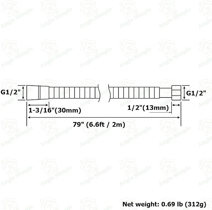 Handheld Shower Hose 79", Angle Simple Stainless Steel Flexible Shower Sprayer Hose, Replacement Shower Hose 1/2" IPS, Shower Extension Hose, Brushed Nickel