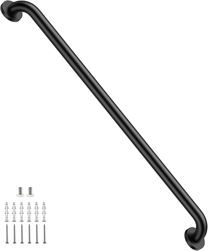 36 Inch Shower Grab Bar, ZUEXT SUS304 Stainless Steel Matte Black Bathroom Grab Bar Handle, Shower Balance Bar, Safety Hand Rail Support, Handicap Elderly Senior Assist Bath Handle (1.25" Diameter)