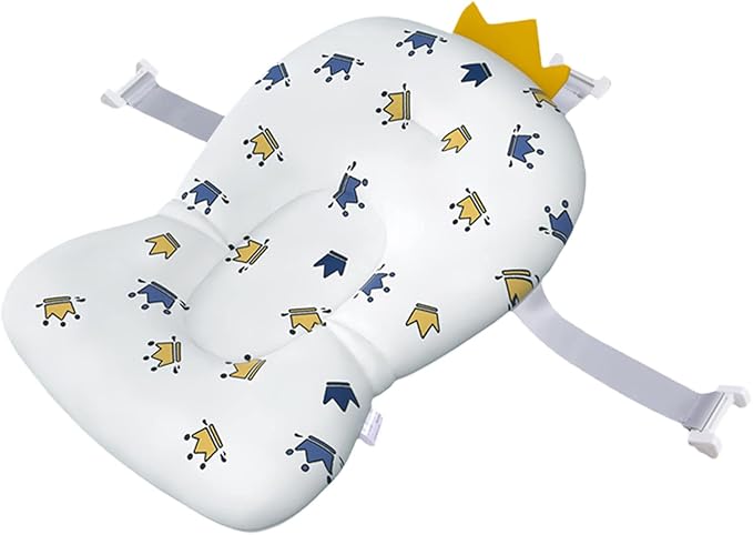 Baby Bath Cushion Pad Newborn Bathtub Mat Infant Bath Supporter Net Baby Bathtub Pillow Non-Slip Floating Bathing Tub Seat (White Crown, 28cm*43cm*26cm)