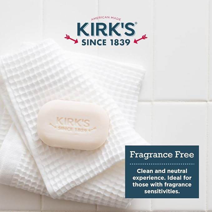 Kirk's Castile Bar Soap, Fragrance Free - Clinically Tested, Safe for Sensitive Skin with Coconut Oil, Vegan and Non-GMO - 4 oz Bars, 48 Pack and Fragrance Free Travel Bar