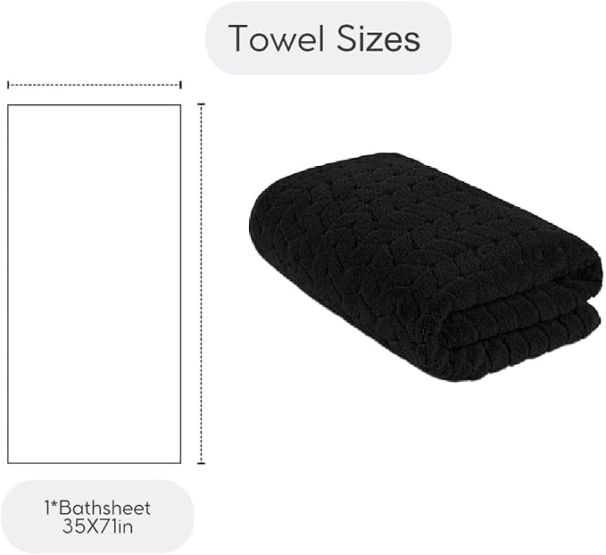 BAGNO MILANO Turkish Cotton Bath Towels, Hand Towels - Soft Plush Jacquard Collection Luxury Towels Set (Black, Bath Sheet 35x70)