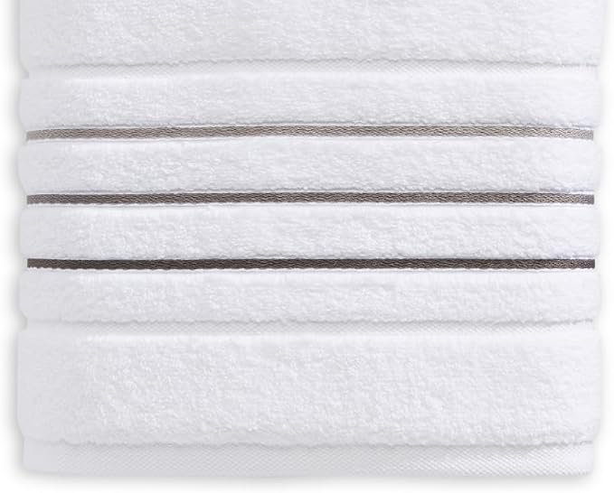 Bath Towels Set for Bathroom – Luxury 6-Piece Cotton Towels, Soft Absorbent & Quick Dry, 600 GSM Bath Towels for Bathroom, Hotel Spa Quality (2 Bath, 2 Hand, 2 Washcloths, White Grey Charcoal Stripe)
