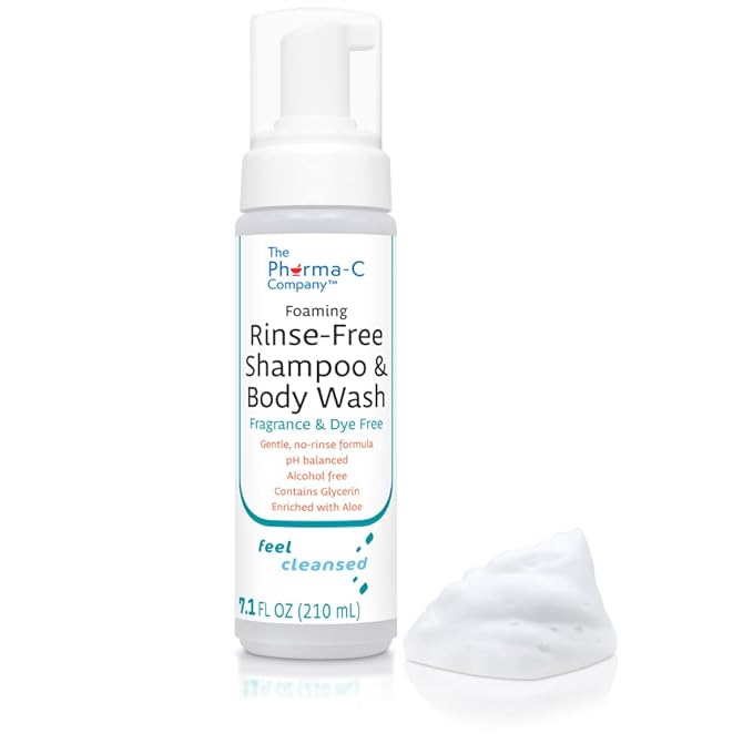 The Pharma-C Company Foaming Rinse Free Shampoo & Body Wash [1 pack] - Waterless - Hospital Tested Gentle No-Rinse Formula Leaves Hair & Body Fresh & Clean (Fragrance & Dye Free)