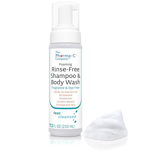 The Pharma-C Company Foaming Rinse Free Shampoo & Body Wash [1 pack] - Waterless - Hospital Tested Gentle No-Rinse Formula Leaves Hair & Body Fresh & Clean (Fragrance & Dye Free)