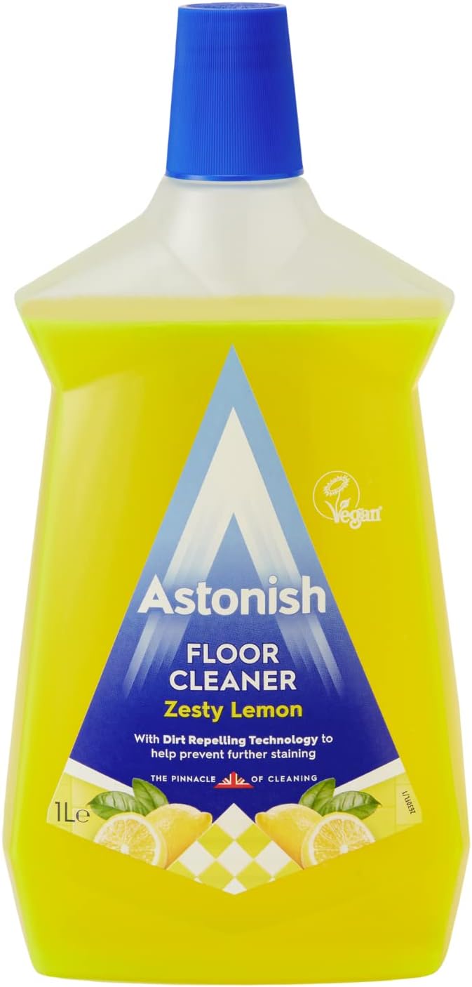 Astonish Zesty Lemon Floor Cleaner With Built In Dirt Repelling Technology To Prevent Stains & Protects Floors From Mud & Pet Stains - Concentrated Mop Solution For Tiles & Sealed Wood 1 Liter Bottle