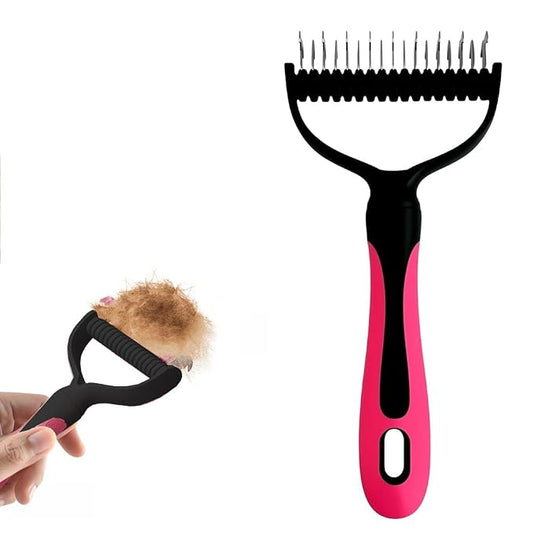 Double-Sided Pet Grooming Brush, Undercoat Rake Deshedding Brush for Dogs and Cats,Extra Wide 17 Teeth Dog Detangler Comb,Pet Pro Grooming Tool For Long hair & Thick Coats (rose red)