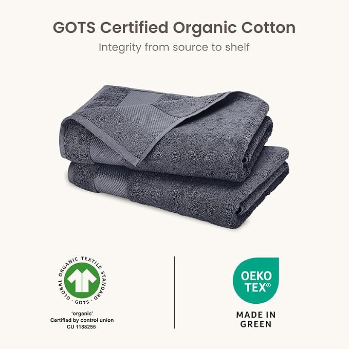 BIOWEAVES 100% Organic Cotton Bath Sheet Set of 2 | Soft Oversized Bath Towels | 700 GSM Premium Bath Towel Sheet Set GOTS Certified - Charcoal