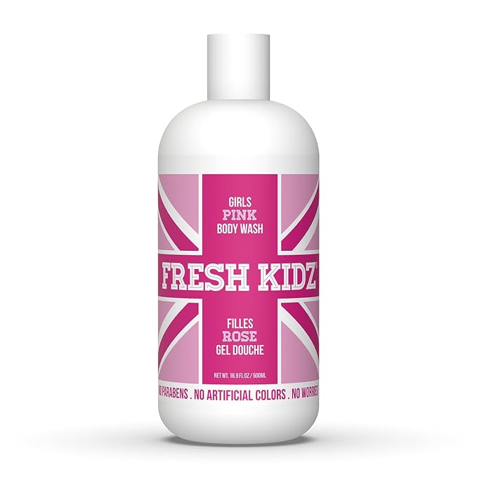 Fresh Kidz Body Wash for Kids and Teens - Gentle Bath and Shower Cleanser for All Skin Types - Girls Pink, 16.9 Fl.Oz.