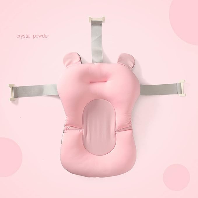 Baby Bath Cushion Pad Newborn Bathtub Mat Infant Bath Supporter Net Baby Bathtub Pillow Non-Slip Floating Bathing Tub Seat (Pink Bear, 28cm*43cm*26cm)