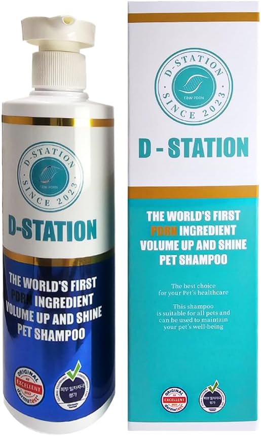 D-STATION Premium PDRN Volume Shampoo for Dogs & Cats - Salmon DNA & Manuka Honey - Soothes Dry Itchy Skin, Boosts Shine & Fluffiness - Moisturizing & Deodorizing Wash, 10.1 oz