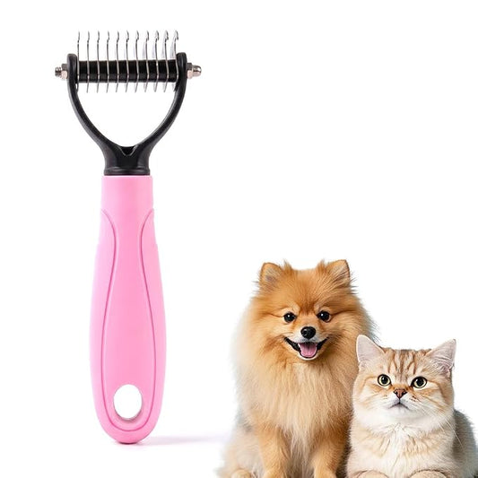 Pet Grooming Tool, 2026 New Undercoat Rake Deshedding Brush for Dogs & Cats, Double Sided Dematting Comb for Detangling Long Matted Fur (Pink, Small)