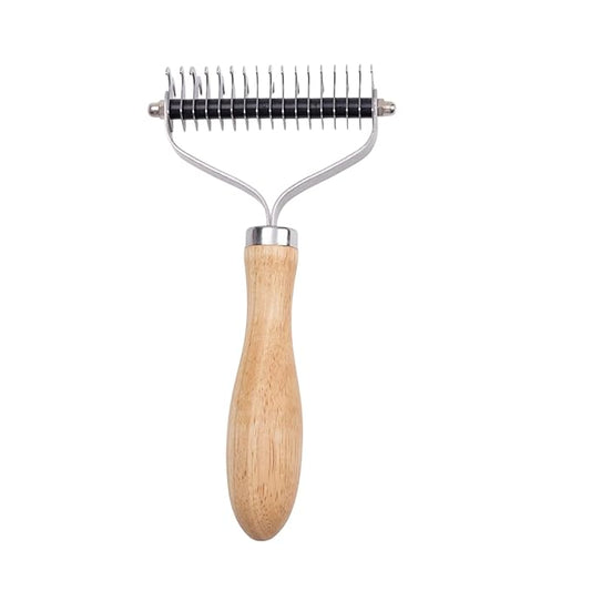 7.2inch Pet Dematting Comb for Dogs and Cats with Wood Handle, Pet Shedding Dematting Comb with Stainless Steel Blades for Pet Matted Hair Tangles Removing, Shedding Tool