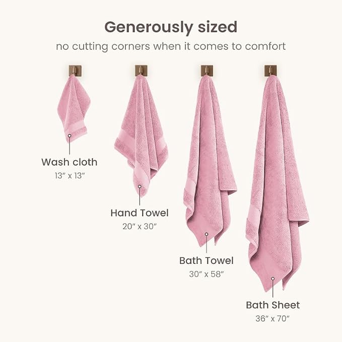 BIOWEAVES 100% Organic Cotton Bath Sheet Set of 2 | Soft Oversized Bath Towels | 700 GSM Premium Bath Towel Sheet Set GOTS Certified - Dusty Pink