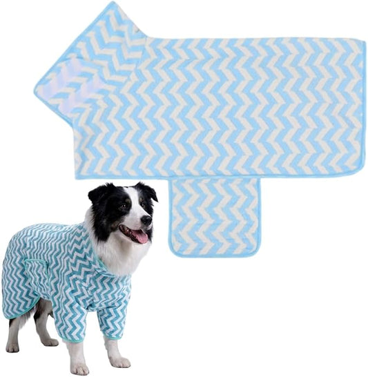 Dog Bathrobe and Drying Towel, Super Absorbent Microfiber Pet Drying Robe, Soft Coral Fleece Puppy Bath Coat with Adjustable Fastener, Easy-to-Put-On Dog Towel (Blue, XL)