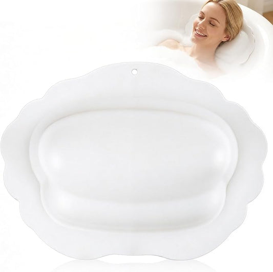 Bath Pillow for Tub, Inflatable Silicone Bathtub Pillow for Head & Neck Support, Adjustable 0-2.3" Height, 7 Strong Suction Cups, Waterproof, Quick-Drying, Luxury Spa Gifts for Women Men (White)