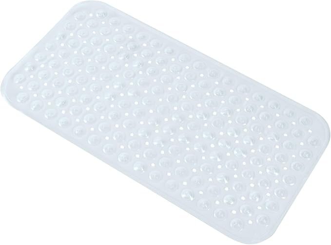 Anti-Slip Bathtub Shower mat, 28×15（ 70×37cm） inch Soft Oversized Machine Washable Non-Slip Bathtub mat with Drainage Holes, Bathroom Floor Suction Cup.（1-Clear White）