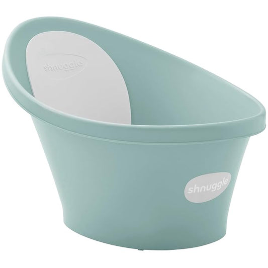 Shnuggle Newborn Baby Bath | Built in Support Bump and Soft Backrest | Suitable from Newborn | Bath Seat Support Includes Plug | Eucalyptus Green